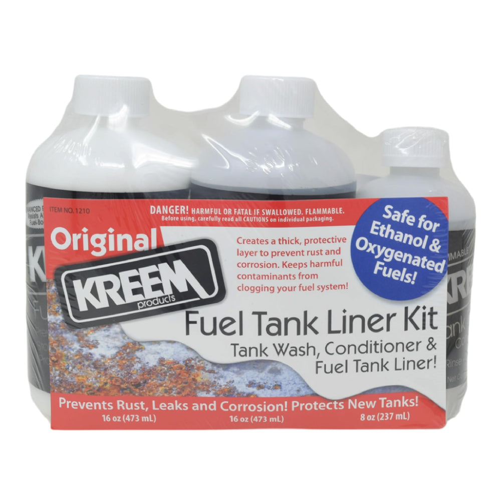 Kreem front packaging showing kit contents and benefit of complete tank protection