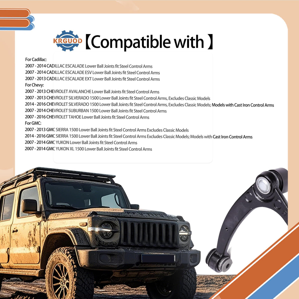 KRGUOD left upper control arm with pre-assembled ball joint close-up for easy replacement