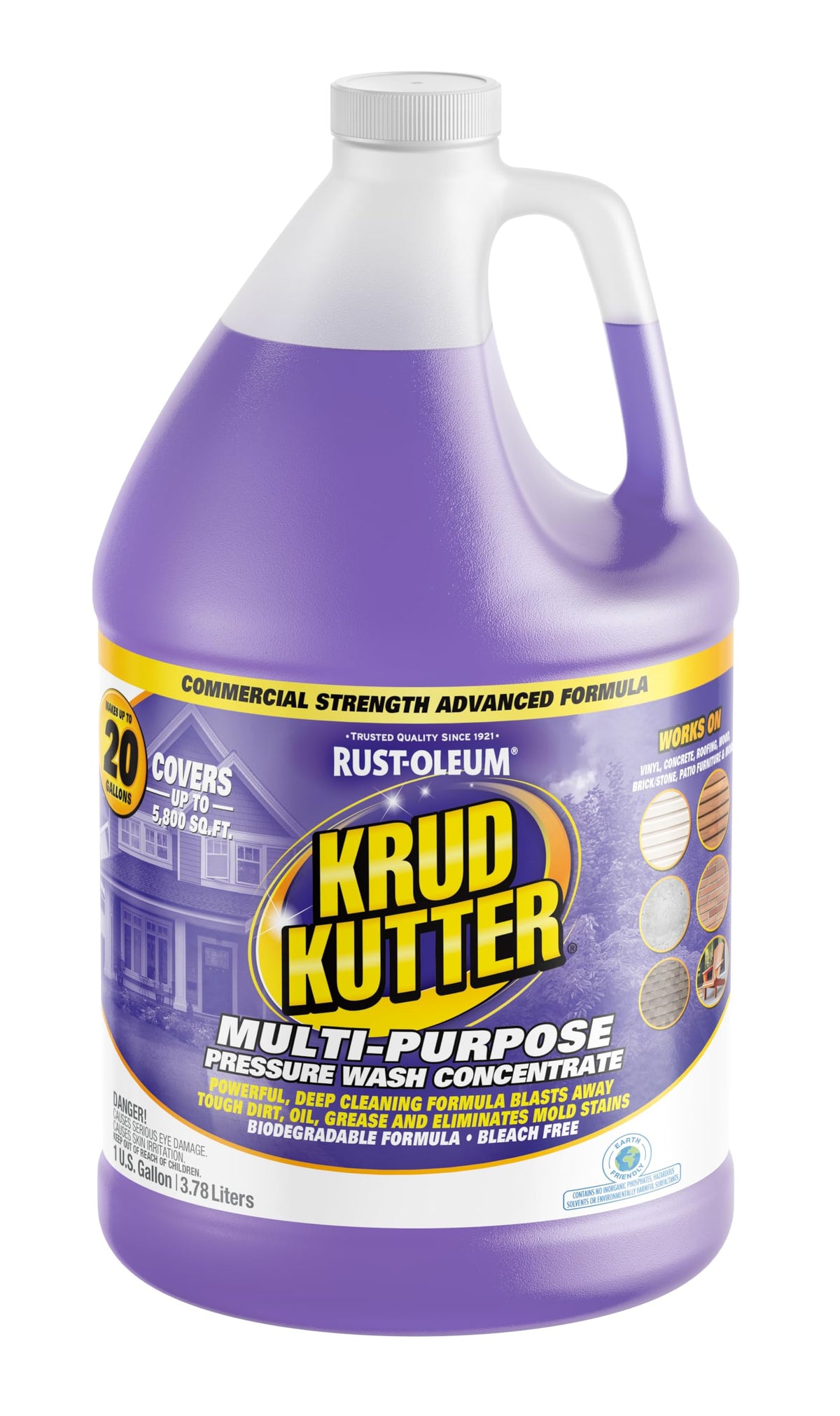 Krud Kutter front label on gallon bottle showing product identity and coverage benefit