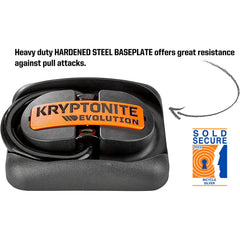 Kryptonite close-up of 16mm hardened shackle demonstrating cut resistance