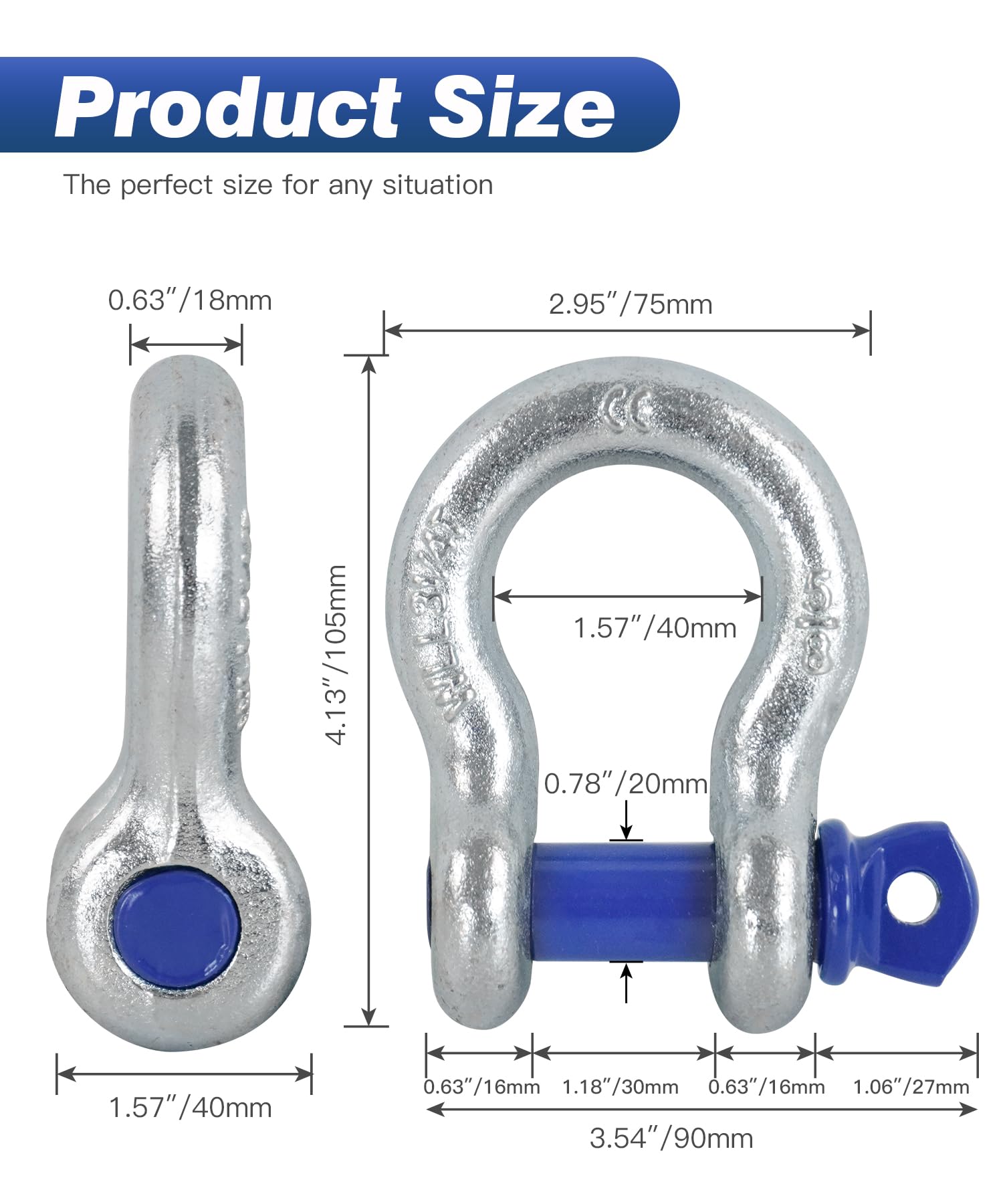 Krytonel angled view of a 5/8 inch D-ring shackle highlighting durable construction