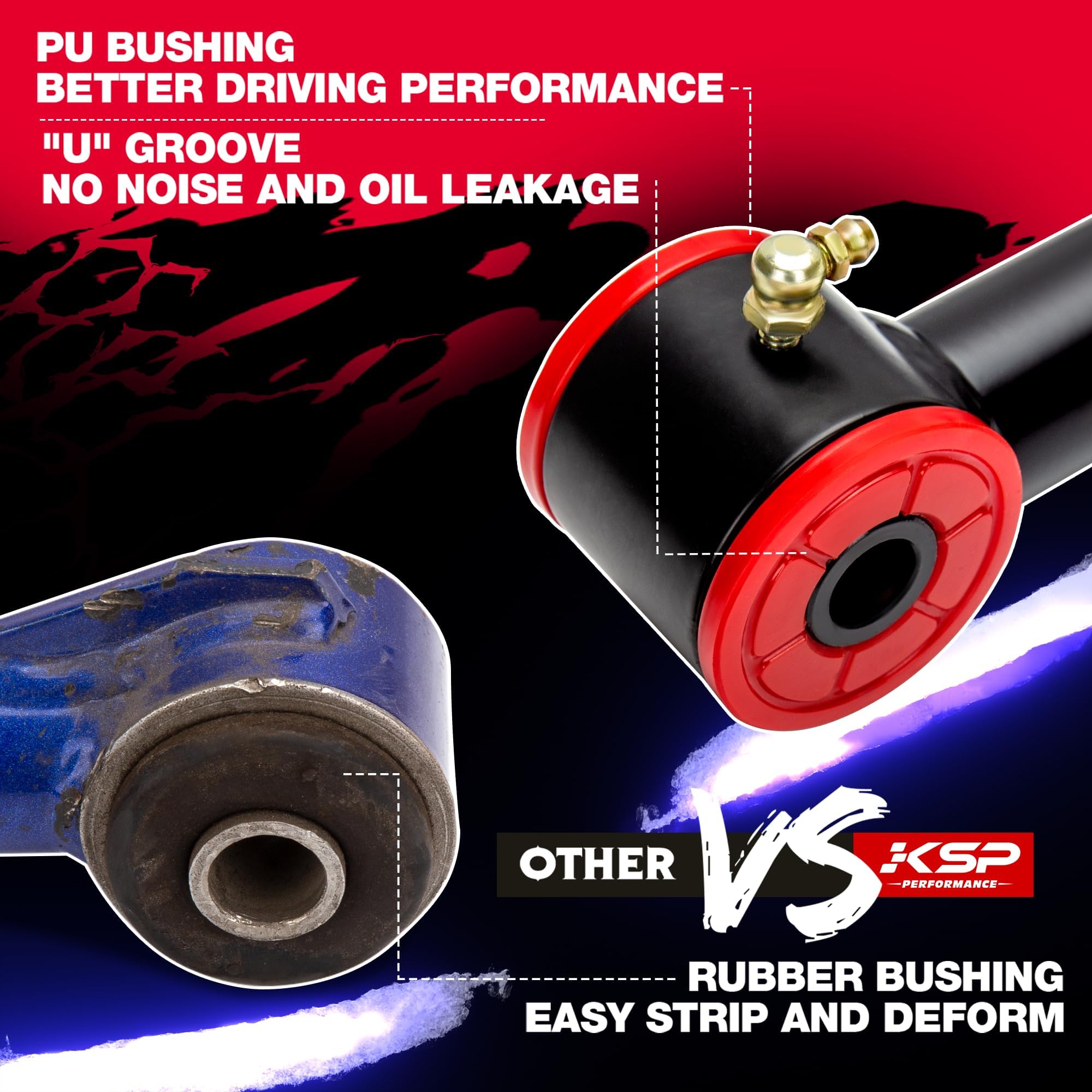 KSP PERFORMANCE adjustable length mechanism close-up offering precise lift compensation