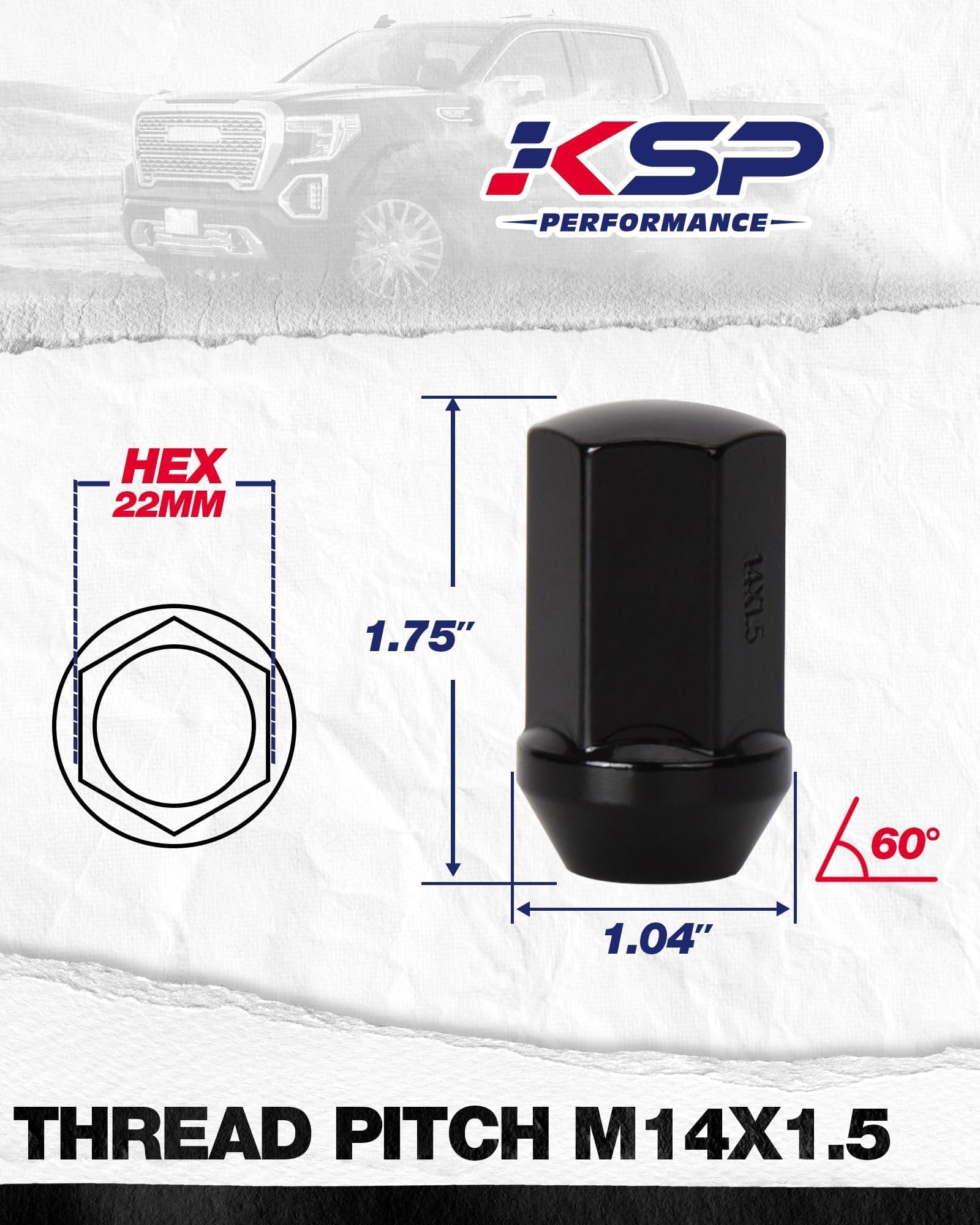 KSP PERFORMANCE close-up of threads and 60-degree conical seat showing secure wheel fit