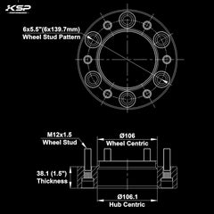 KSP PERFORMANCE side profile of spacer displaying 38mm thickness for wider stance