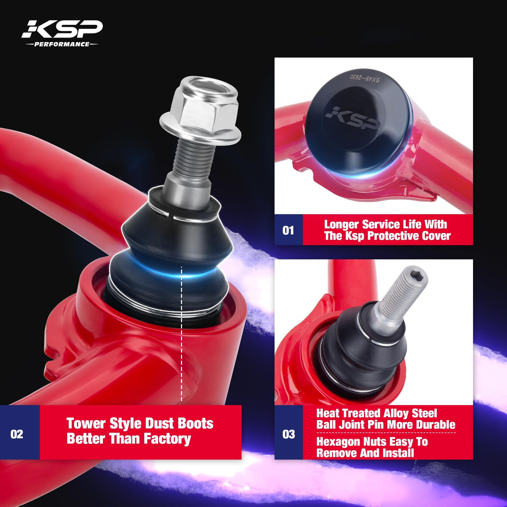 KSP PERFORMANCE ball joint detail with dust cap for extended joint protection benefit