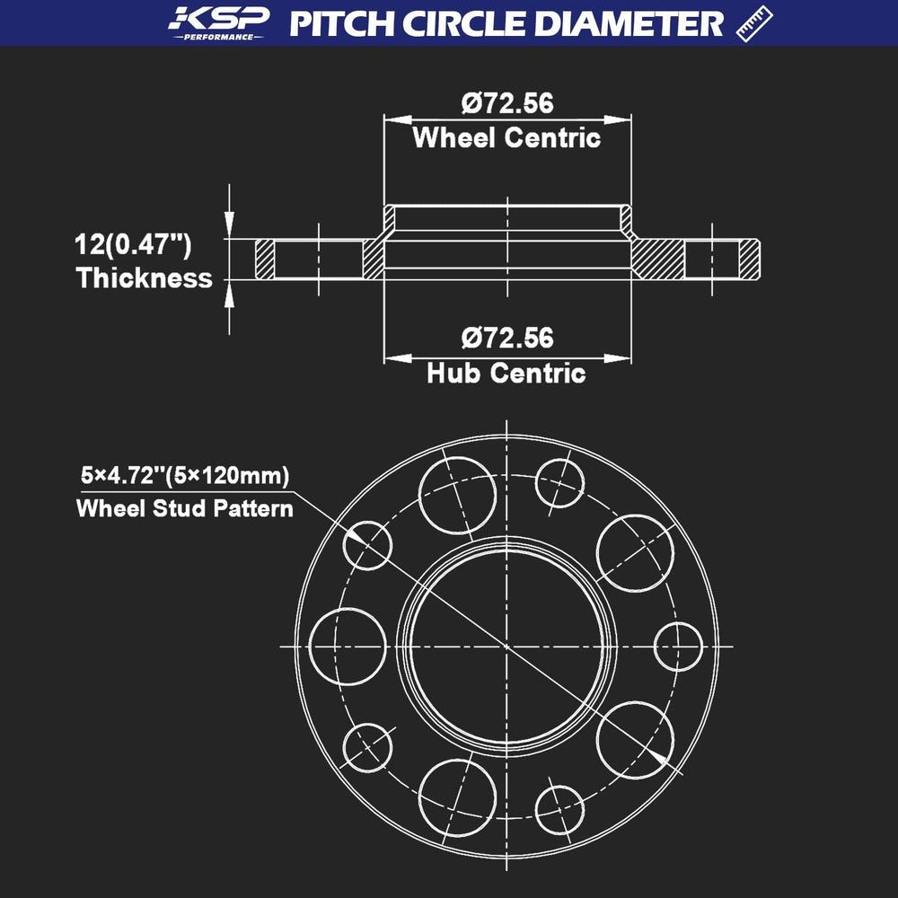 KSP PERFORMANCE side profile showing 12.7mm thickness, demonstrates exact wheel offset