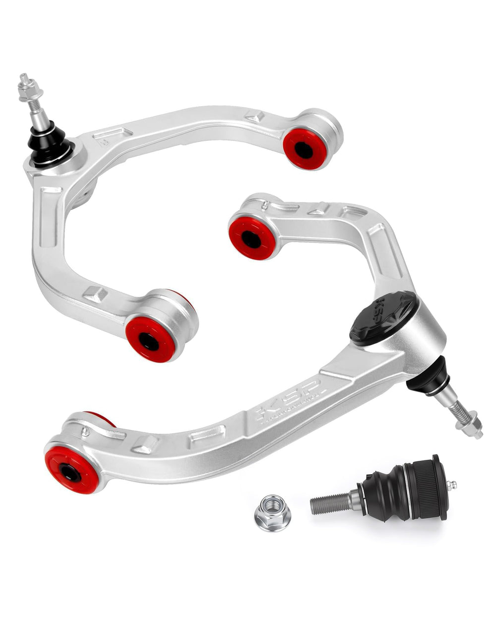 KSP PERFORMANCE front view of forged aluminum upper control arm showing fitment benefit