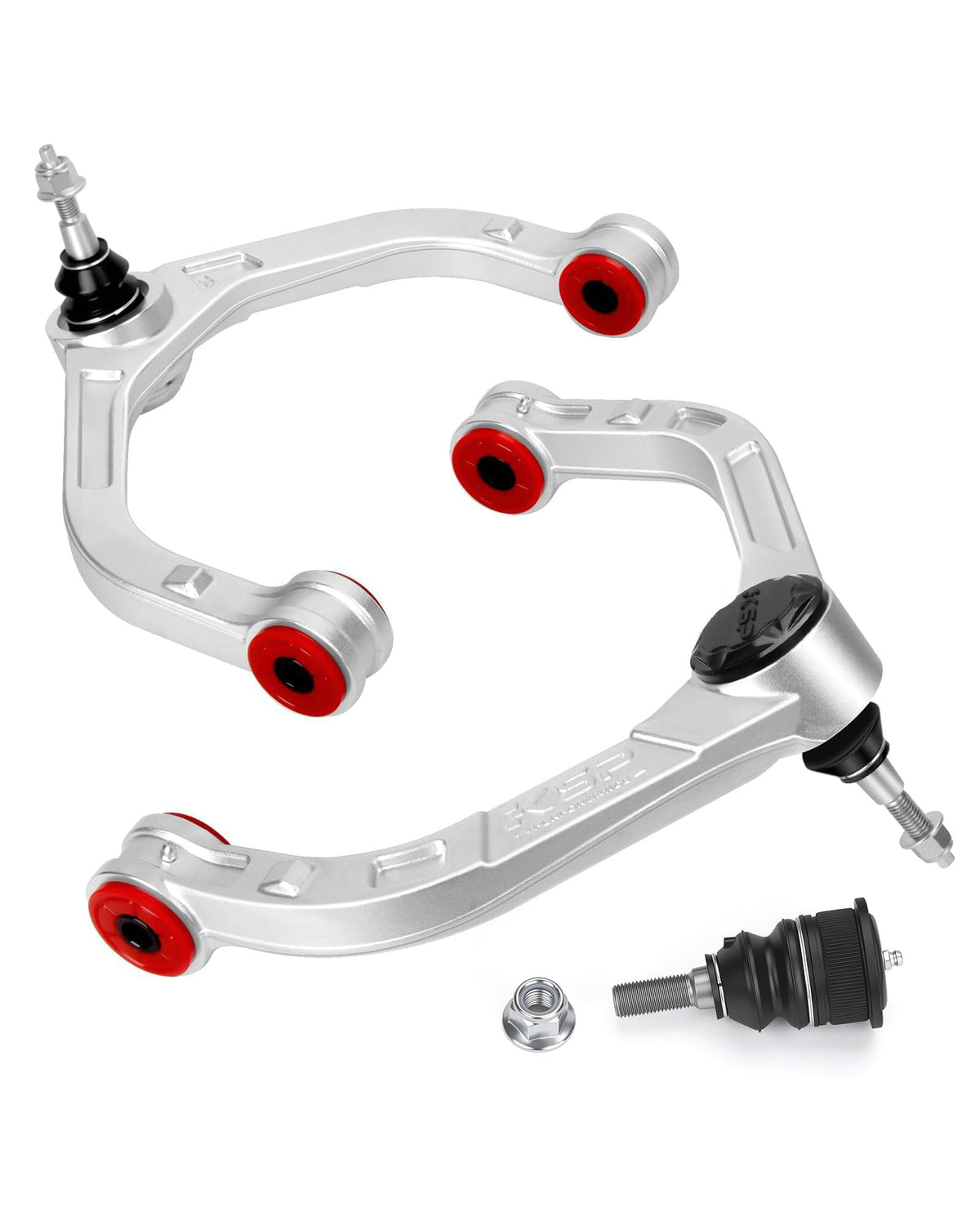 KSP PERFORMANCE front view of forged aluminum upper control arm showing fitment benefit