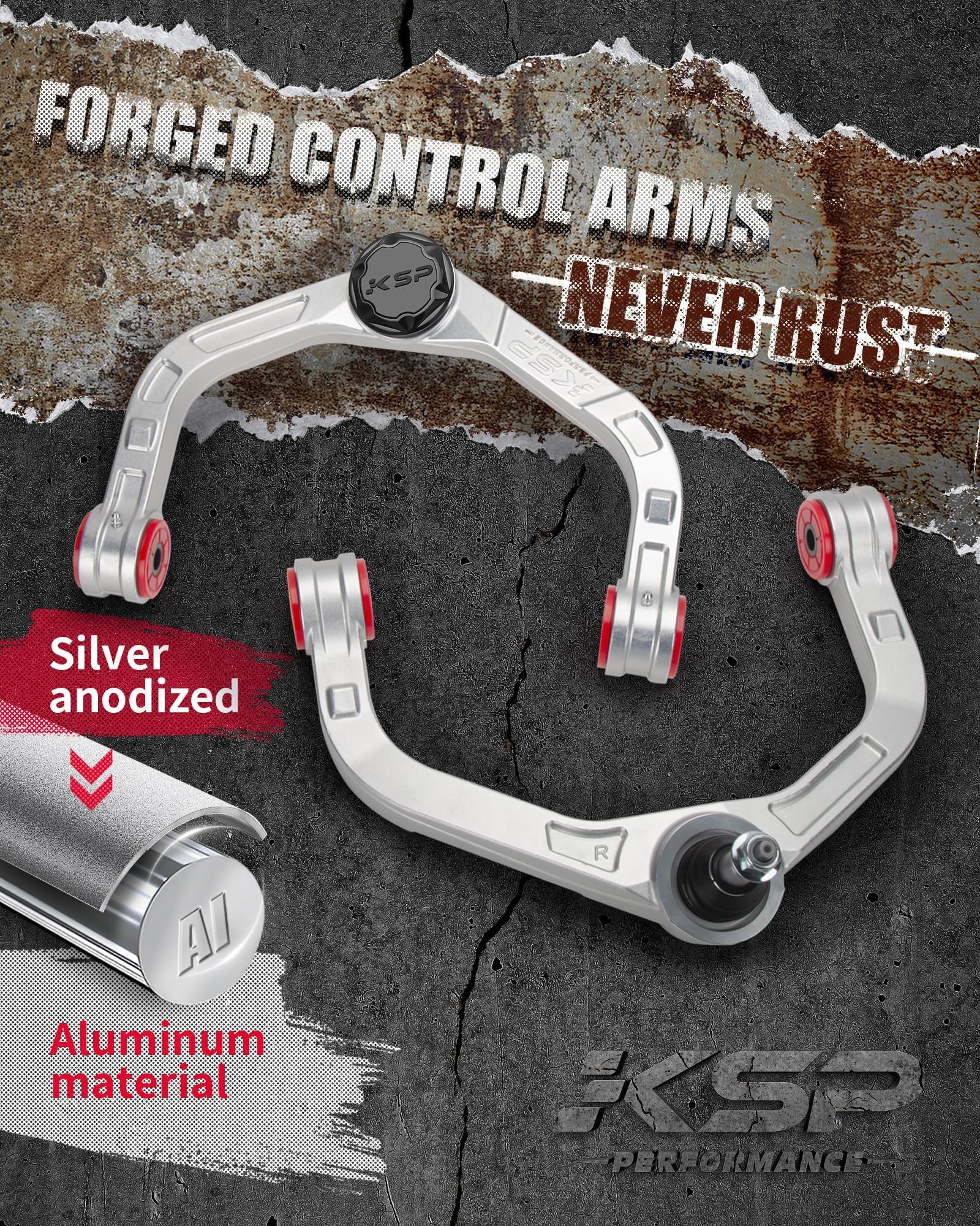 KSP PERFORMANCE zinc-nickel coated ball joint pin close-up resisting corrosion