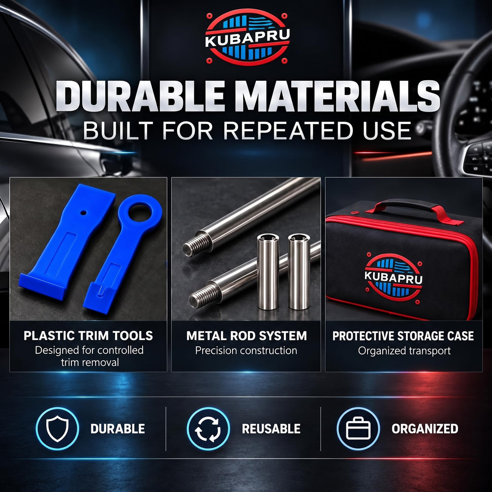 Kubapru being used on a car door panel to remove trim without damage