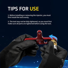 Kuntech tool mounted on injector demonstrating safe extraction alignment