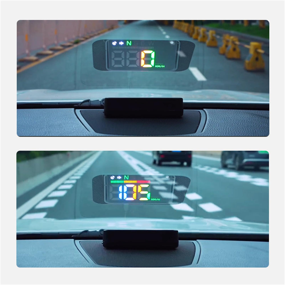 KUOWEIHUD installed on a car dashboard demonstrating easy USB-powered setup