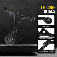 KUSATEC driver side lower control arm close-up showing forged strength and mounting points