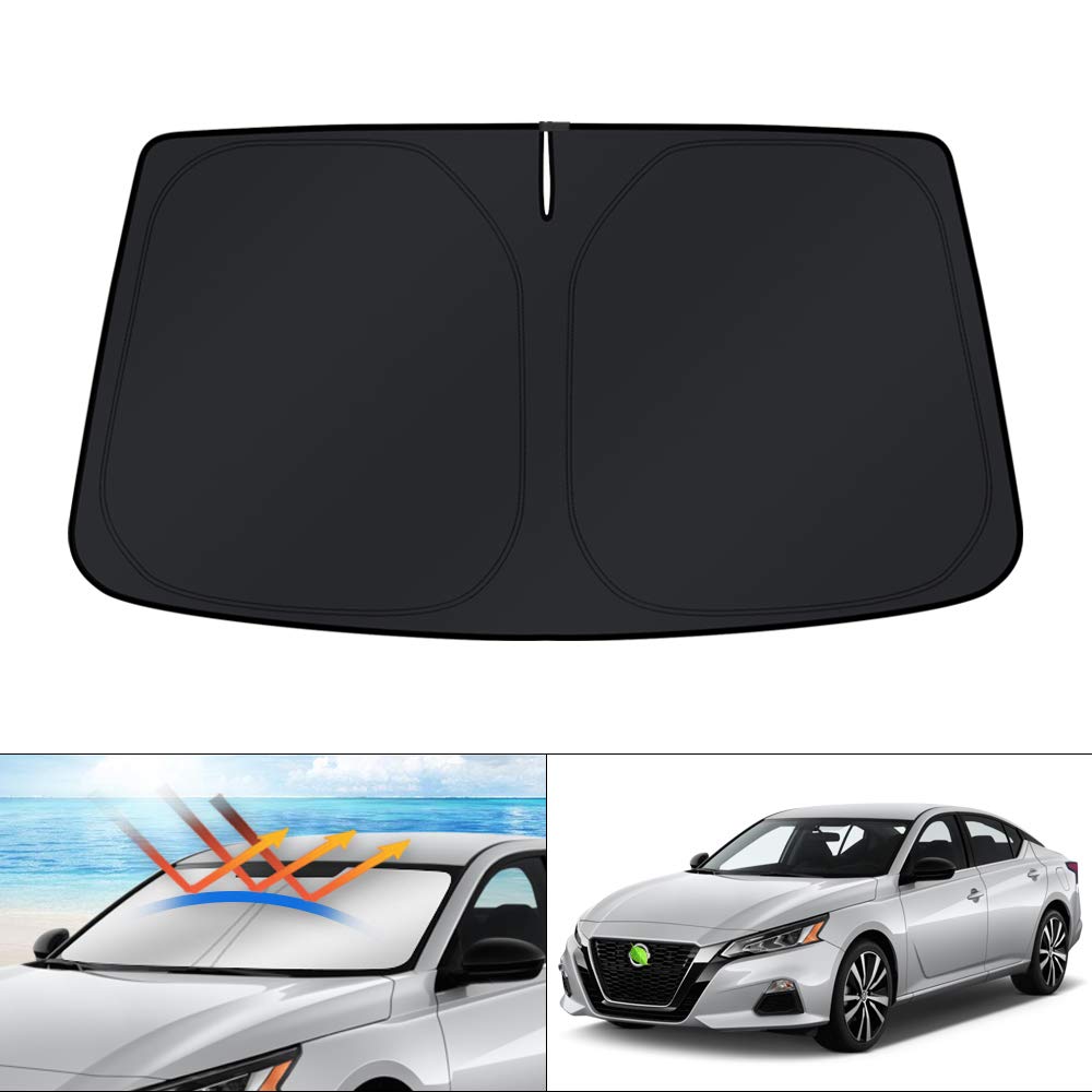 KUST sun shade front view showing full windshield coverage and perfect fit