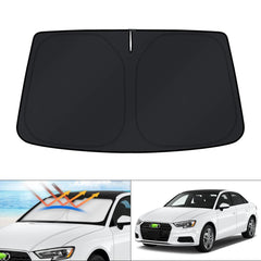 KUST sun shade front view on Audi A3 providing full windshield coverage benefit