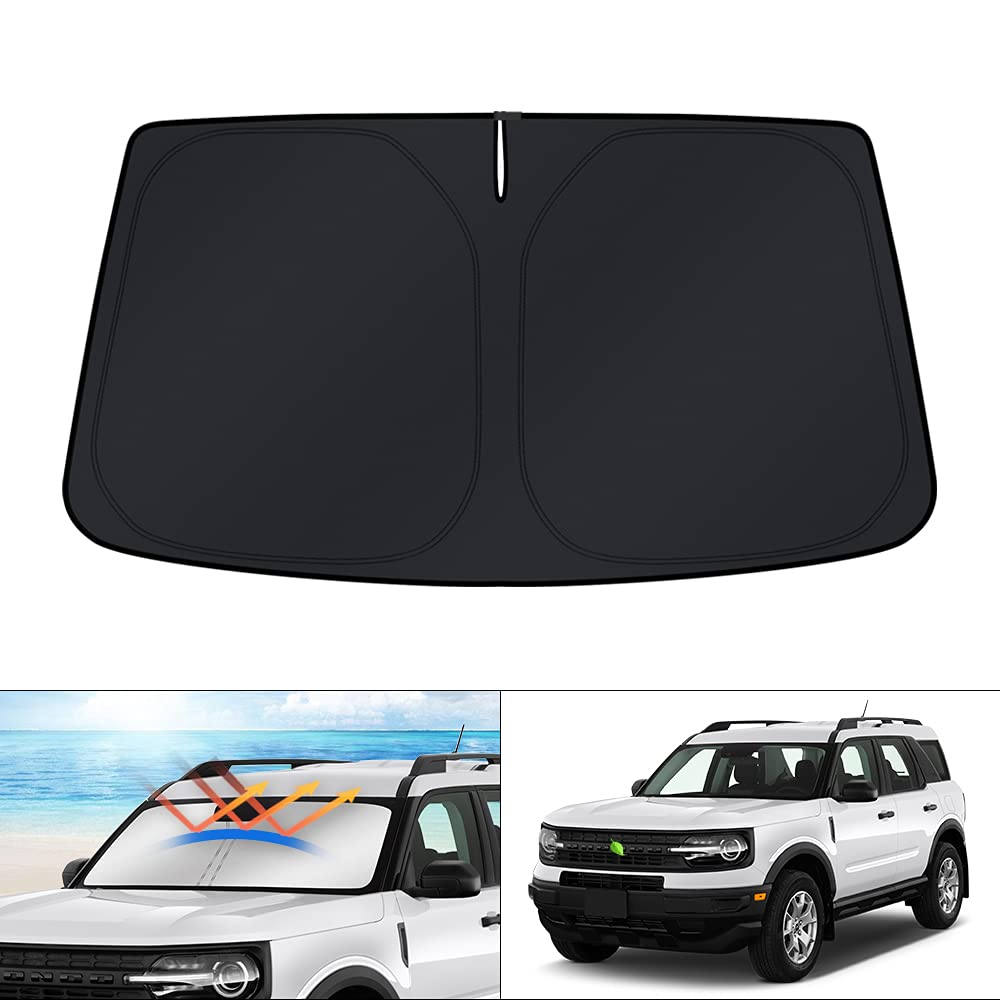 KUST sun shade front view showing full windshield coverage and perfect fit