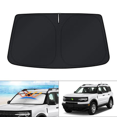 KUST sun shade front view showing full windshield coverage and perfect fit