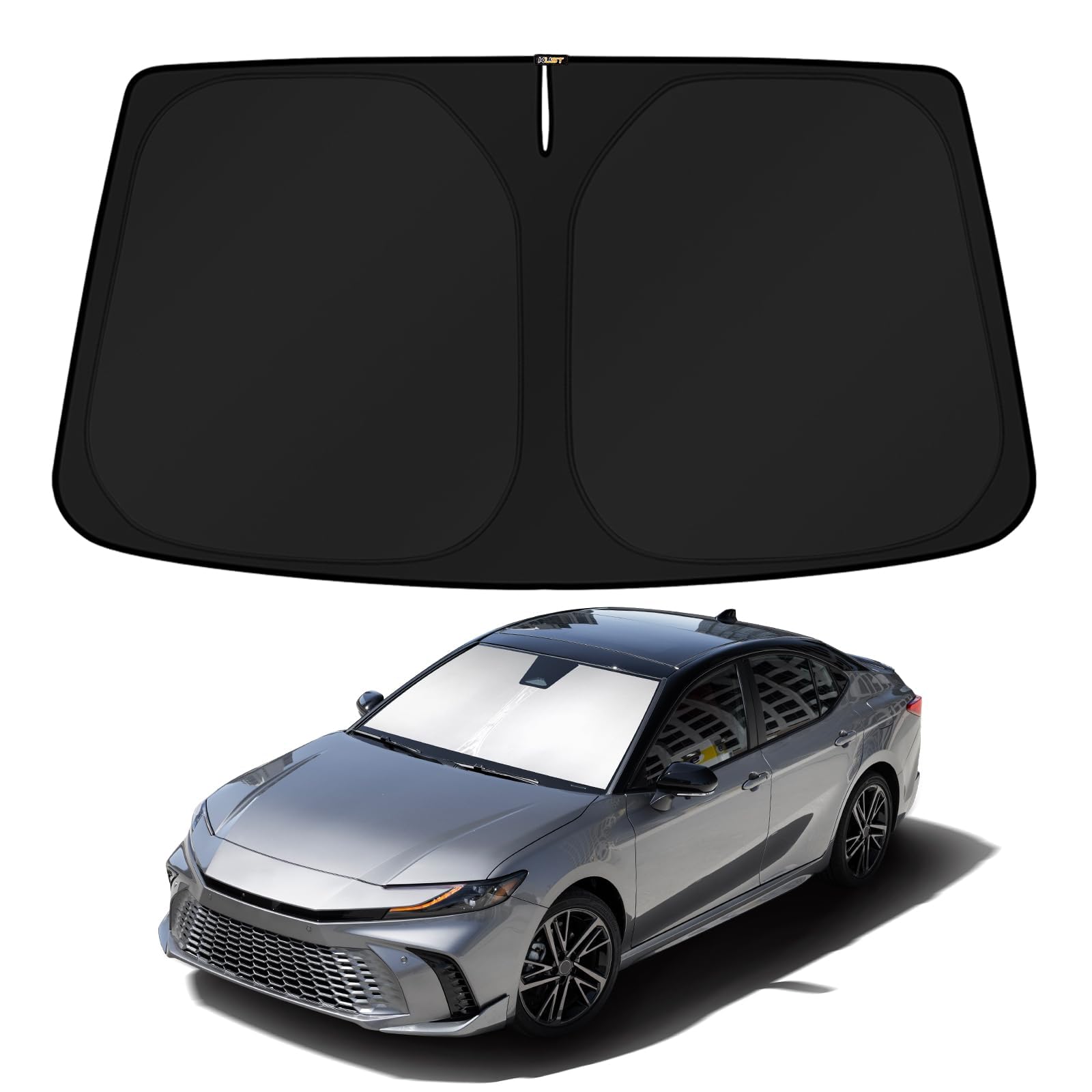 KUST front packaging showing custom-fit Camry shade, protects interior
