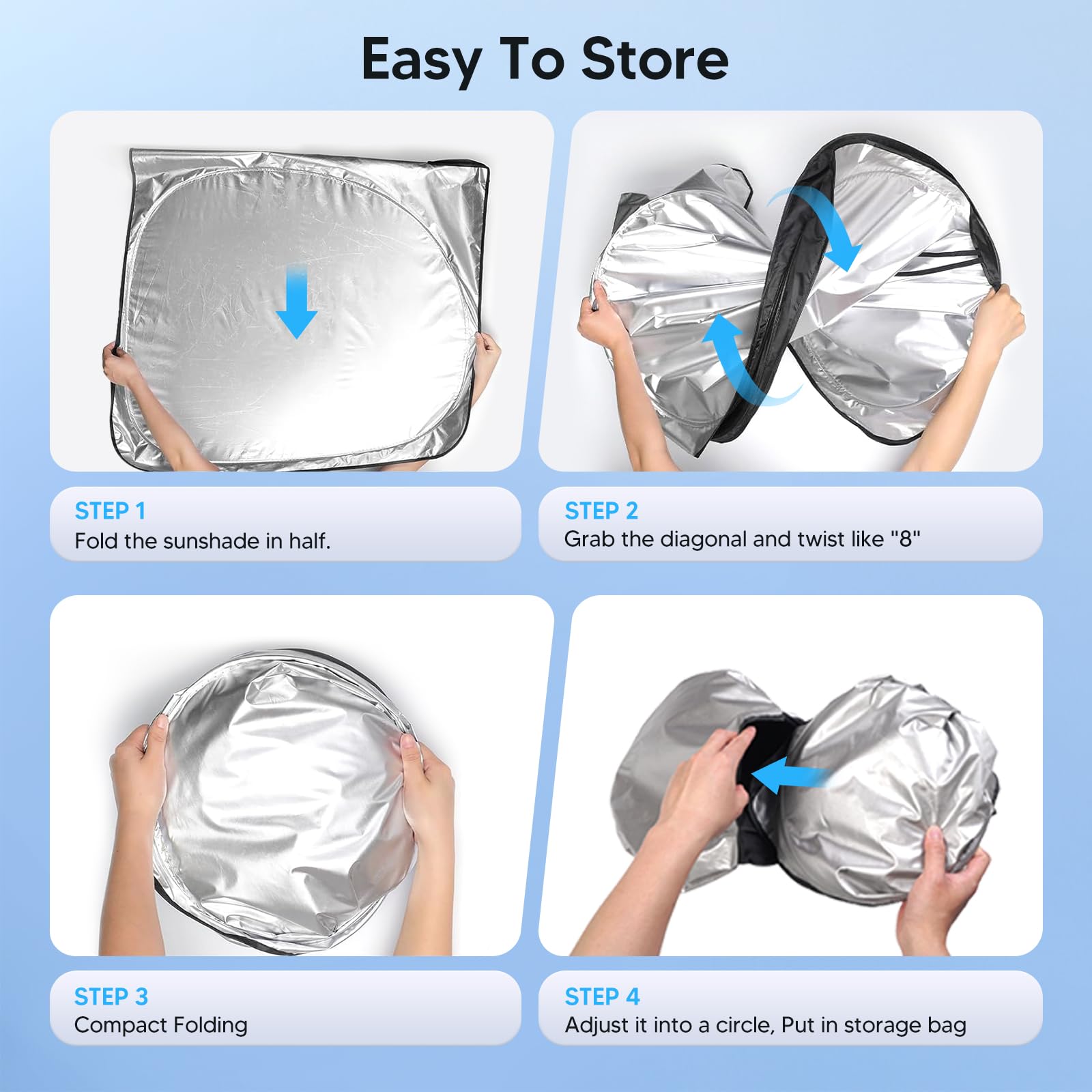 KUST compact folded shade stored conveniently in glovebox