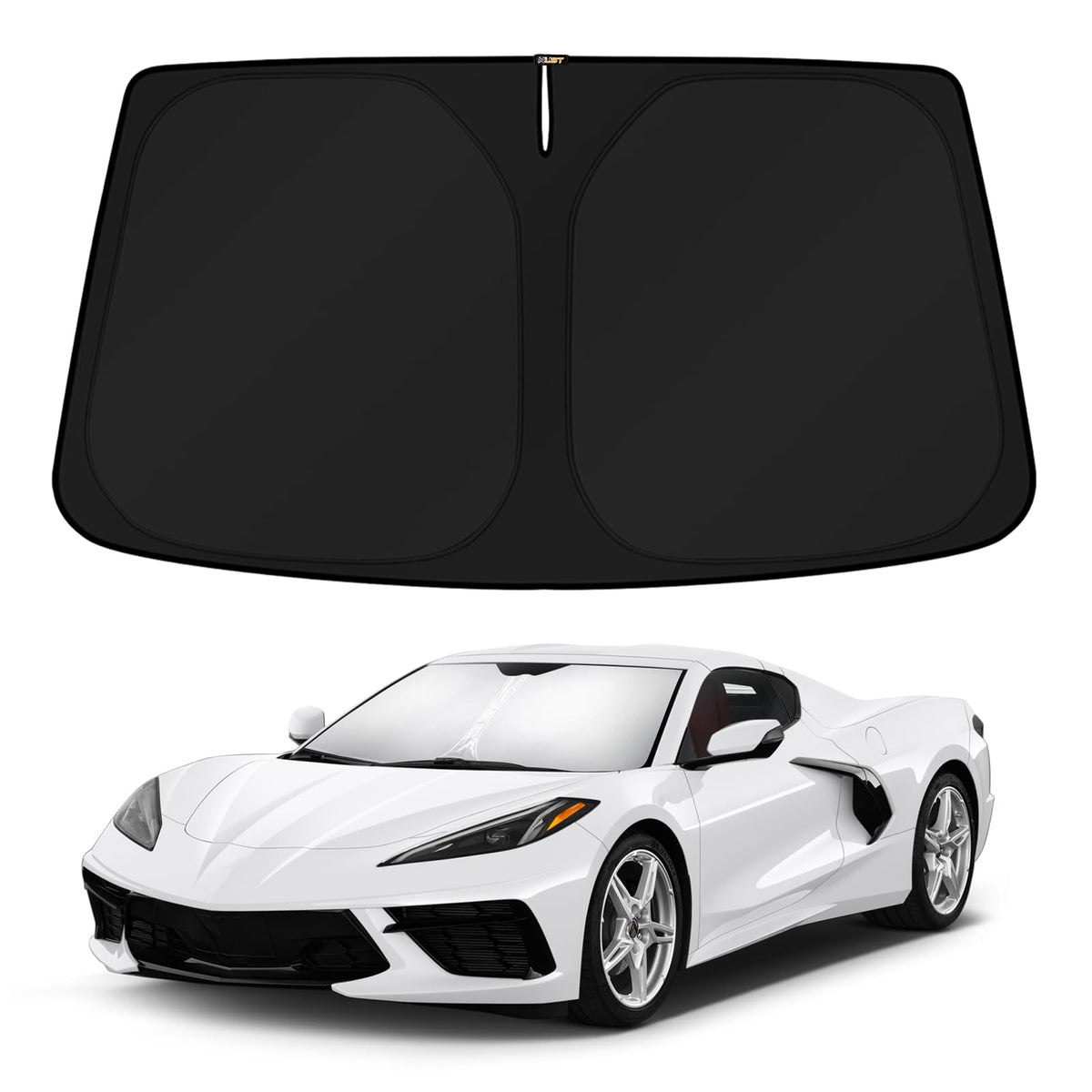 KUST sun shade front view showing full windshield coverage and protection