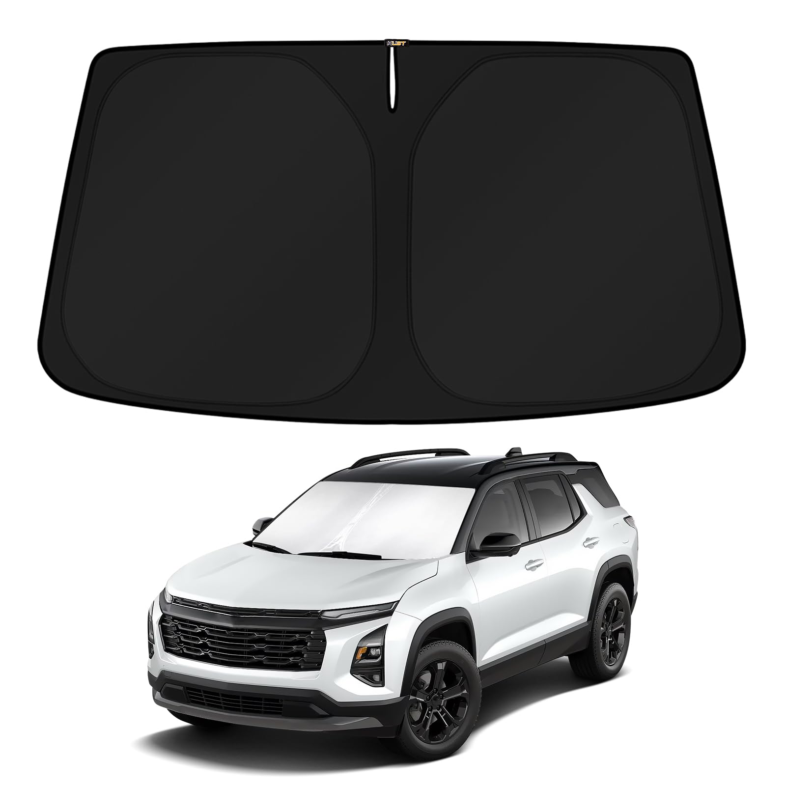 KUST sun shade front view on Chevy Equinox windshield showing full coverage and fit