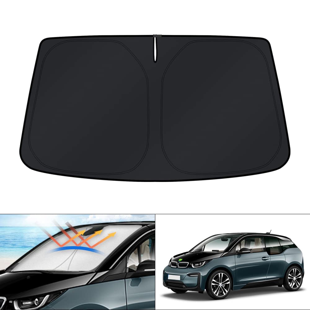 KUST front packaging for BMW i3 sun shade showing model fit and benefits
