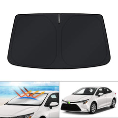 KUST front view of fitted Corolla windshield shade protecting interior