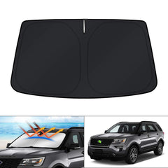 KUST front view of packaged Explorer sun shade showing custom fit benefit