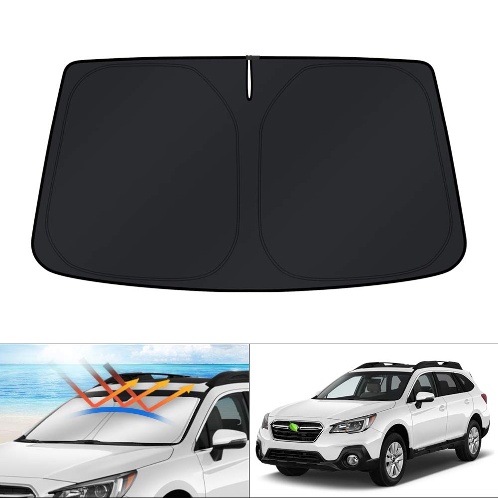 KUST front view of sun shade installed on Subaru Outback 2015–2019 showing full coverage and sun protection