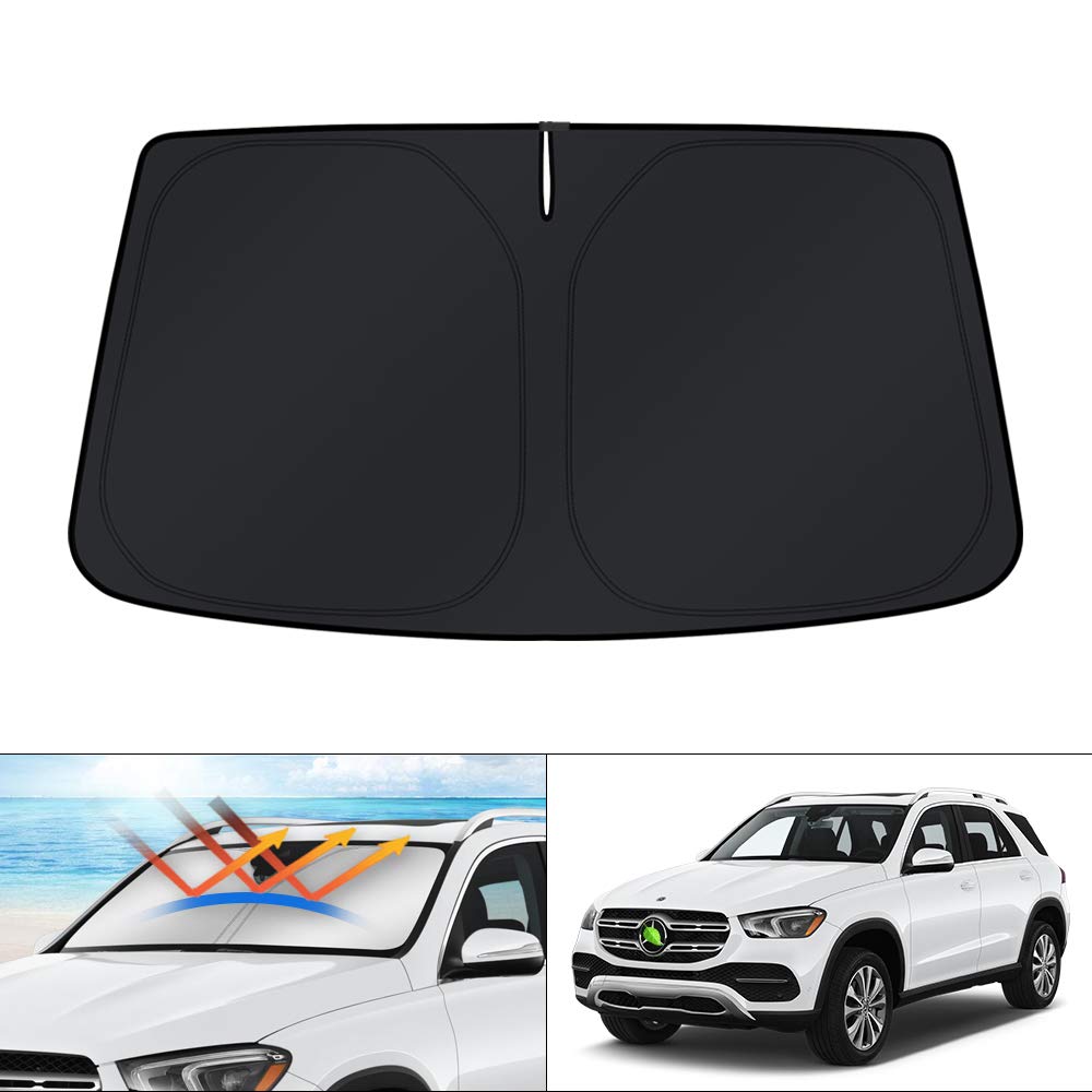 KUST sunshade front view installed on GLE windshield showing full coverage and fit