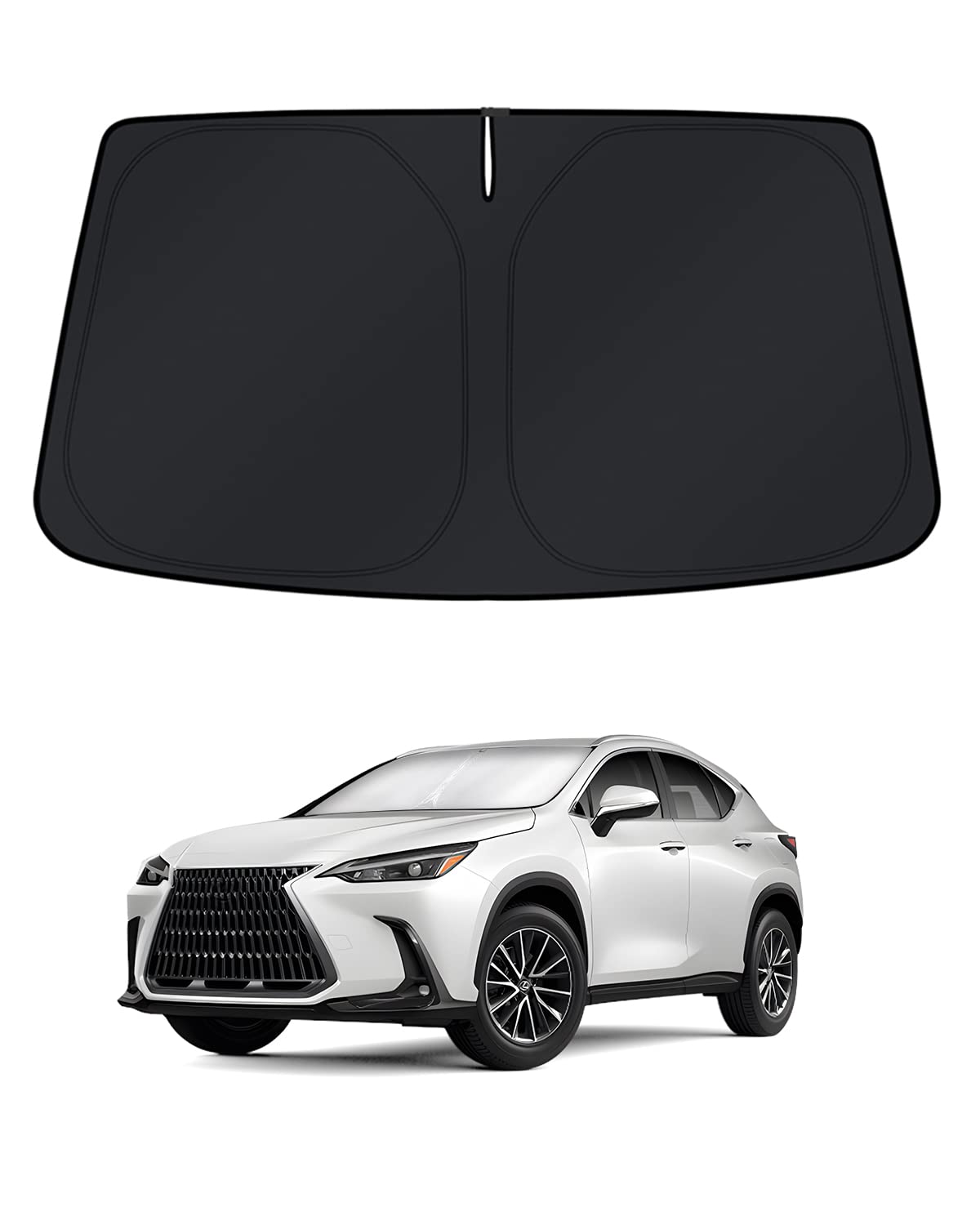 KUST front packaging showing custom-fit windshield shade protecting dashboard