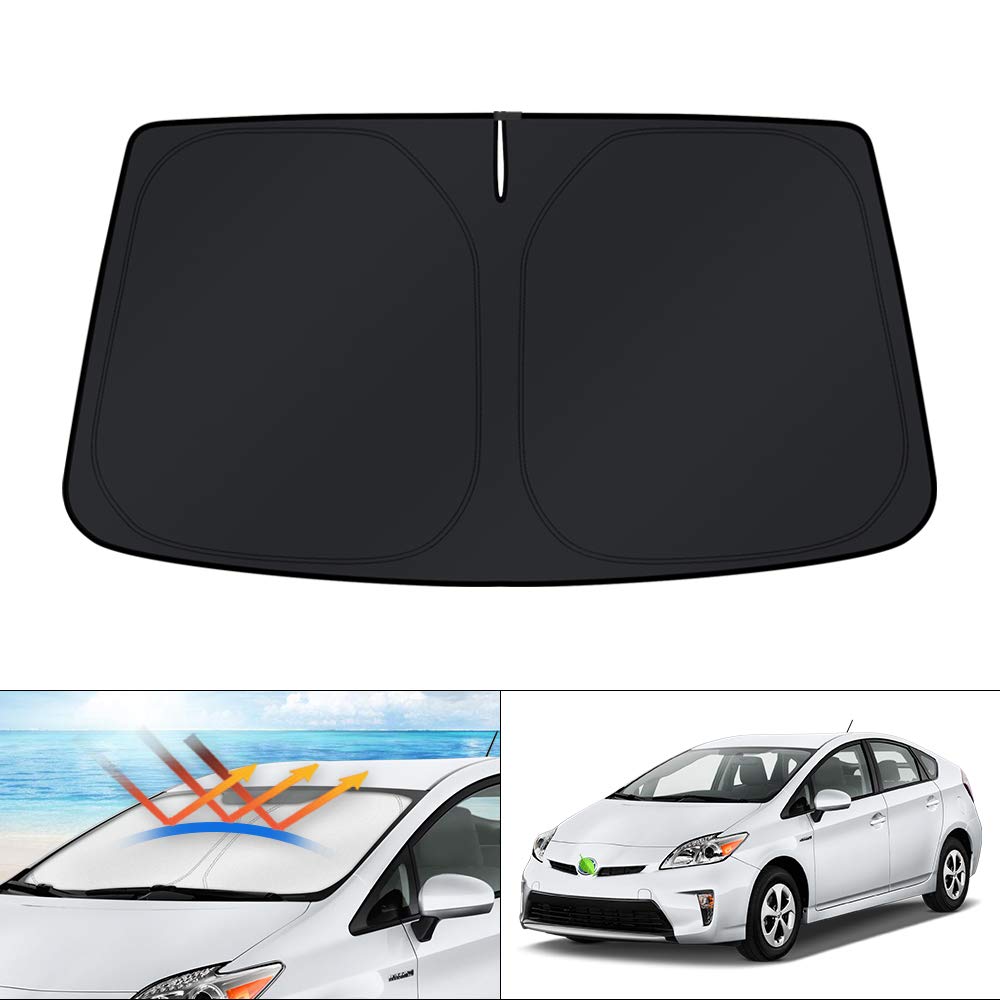KUST front view installed on Prius hatchback showing full windshield coverage and protection