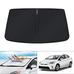 KUST front view installed on Prius hatchback showing full windshield coverage and protection