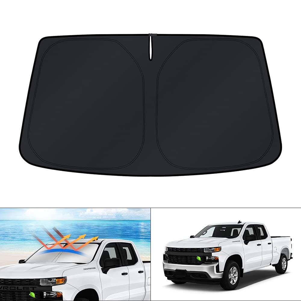 KUST front view installed on Silverado showing full windshield coverage and protection