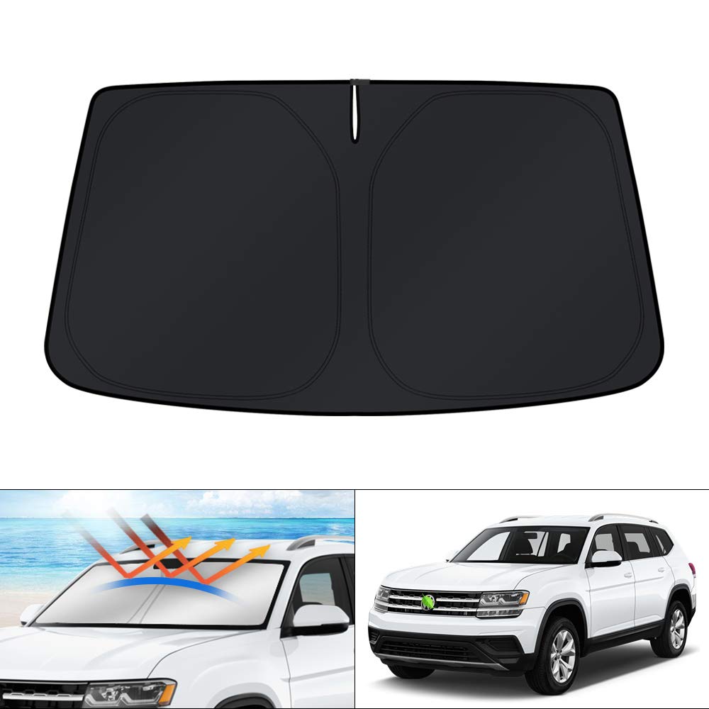 KUST sun shade front view fitted to VW Atlas windshield showing full coverage and clean fit