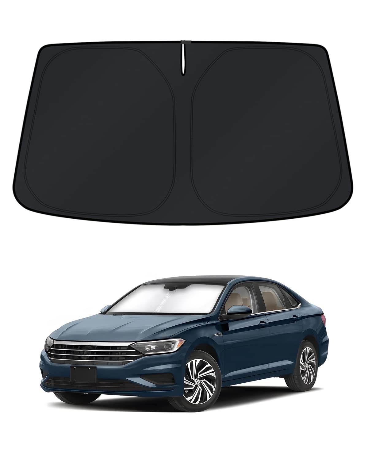 KUST windshield shade front view showing full coverage and effective sun blocking