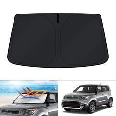 KUST front view on Kia Soul showing full windshield coverage and sun protection