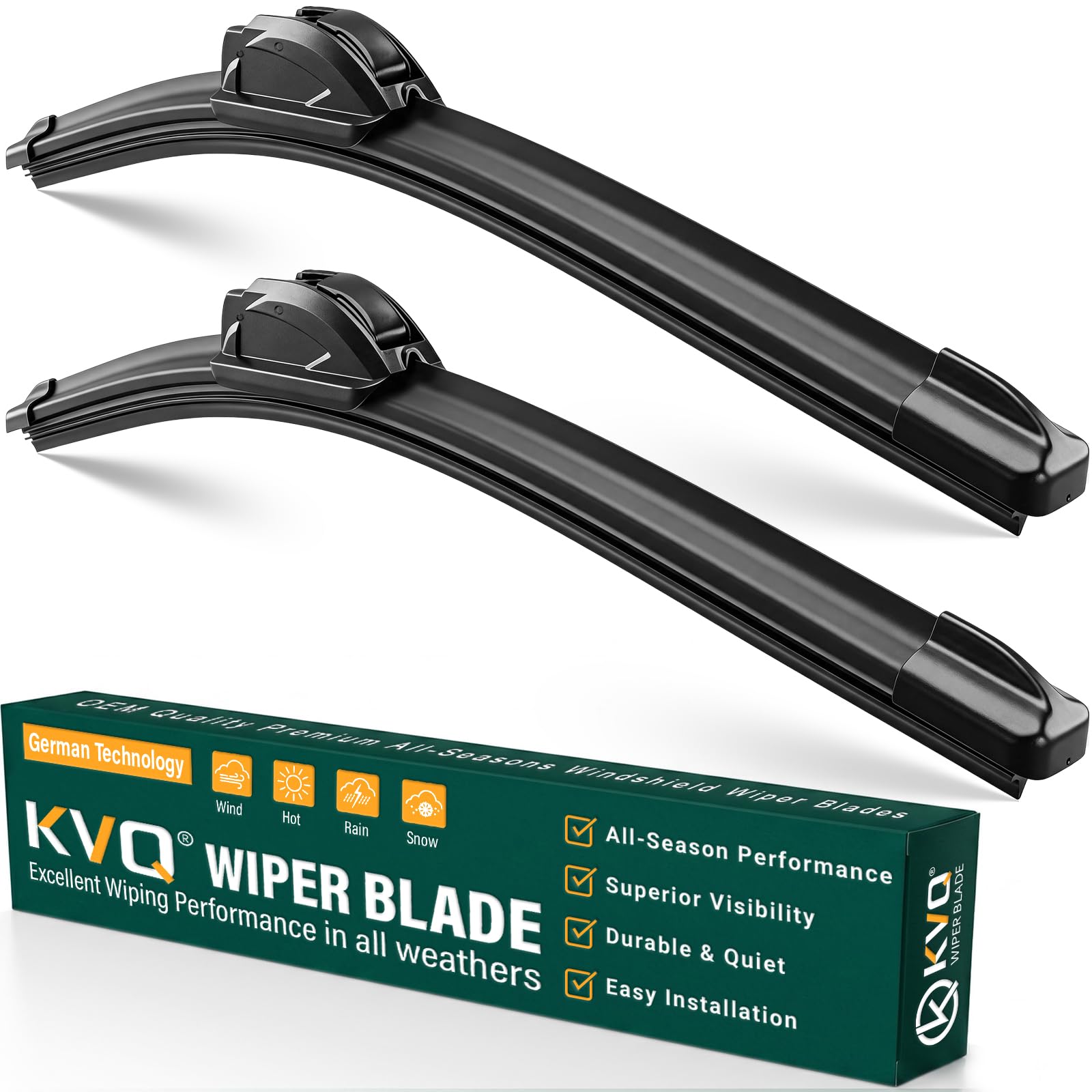 KVQ front packaging showing included 22 and 20 inch blades and benefits