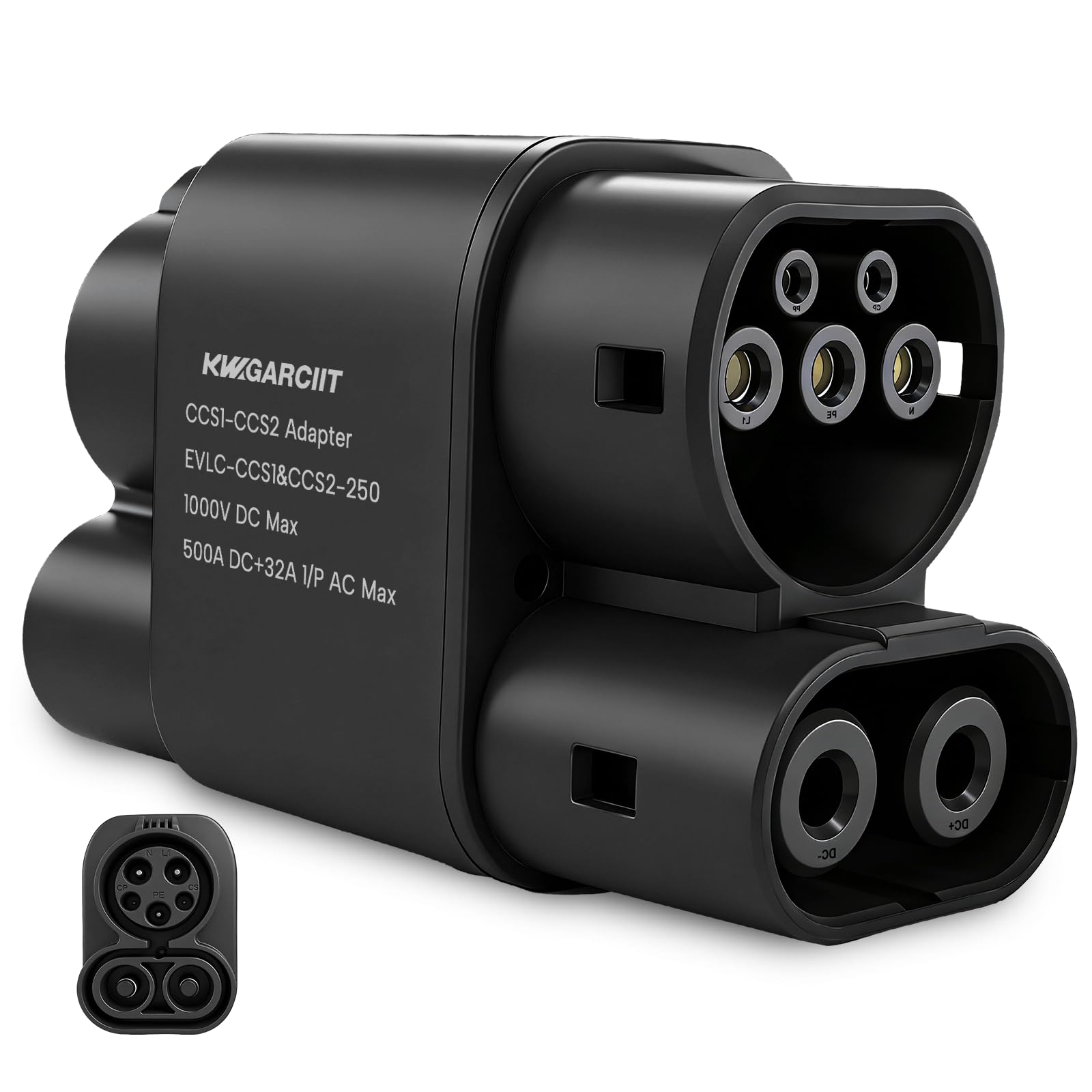 KWGARCIIT front view of adapter showing connectors and robust design for reliable charging
