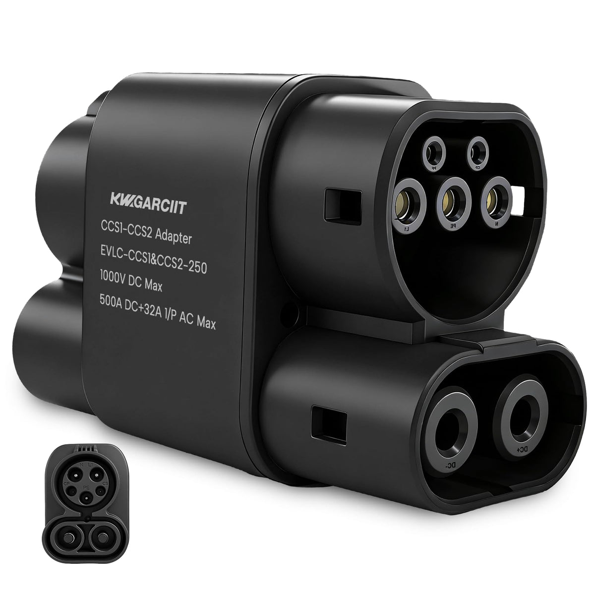 KWGARCIIT front view of adapter showing connectors and robust design for reliable charging
