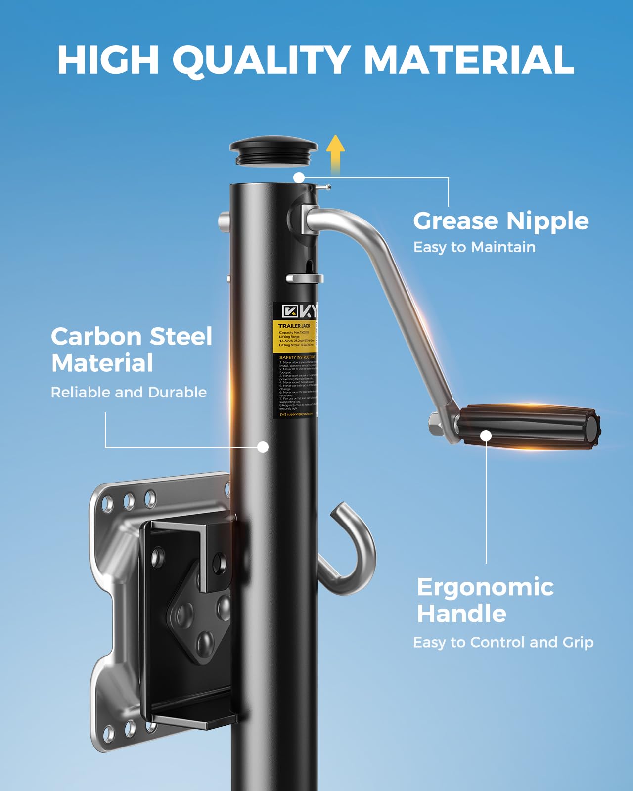 KYX side profile swivel jack folded flat for towing clearance benefit