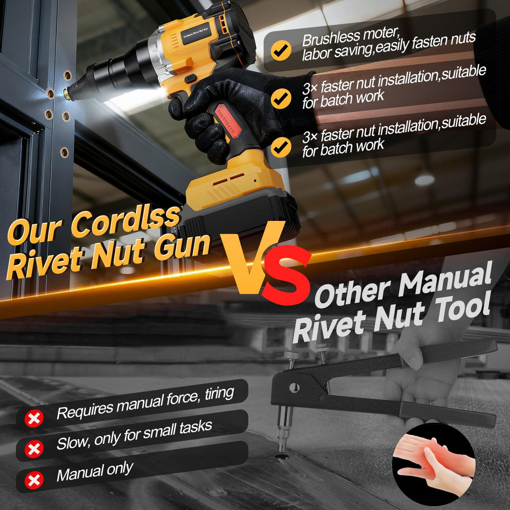 Labfintom tool setting a rivet nut on a car chassis for fast repairs
