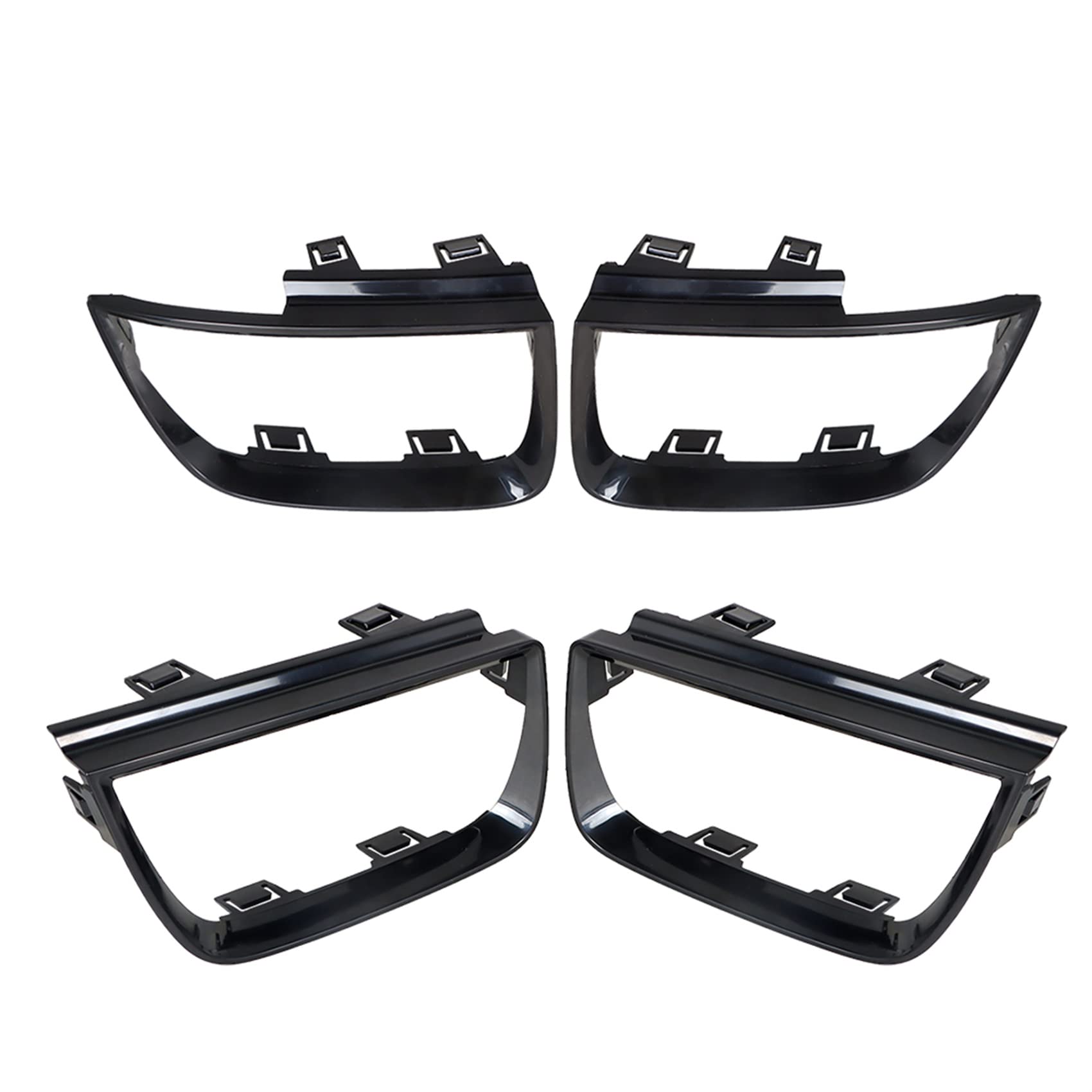 labwork backside view of bezels reveals factory-style mounting points for easy installation