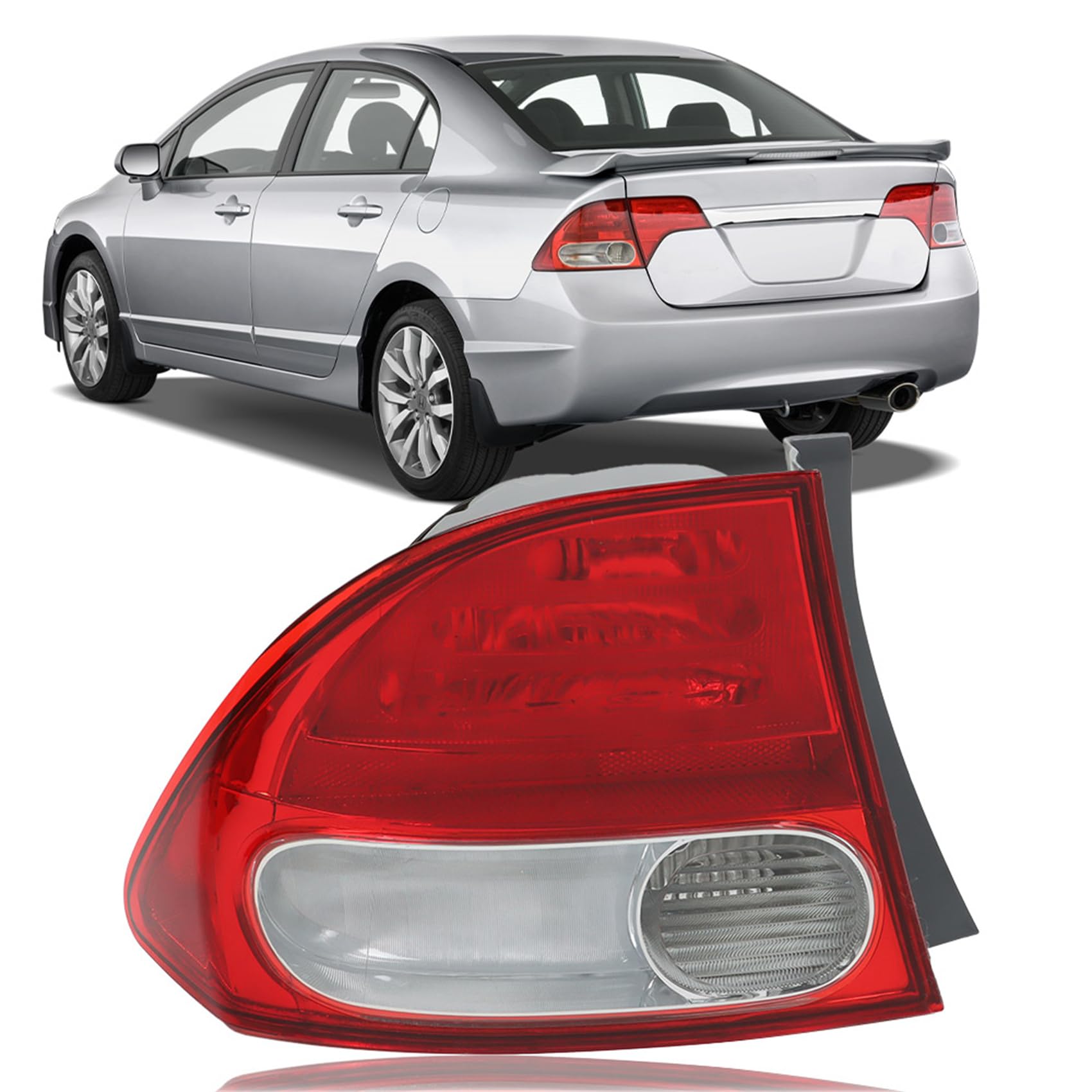 labwork left rear tail light front view showing clear red lens and improved visibility