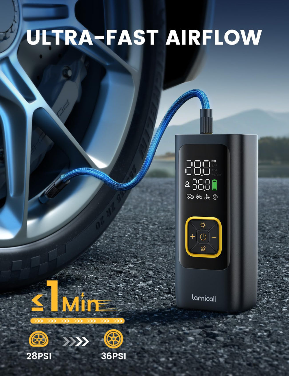 Lamicall closeup HD LED display showing clear pressure readout for precise inflation
