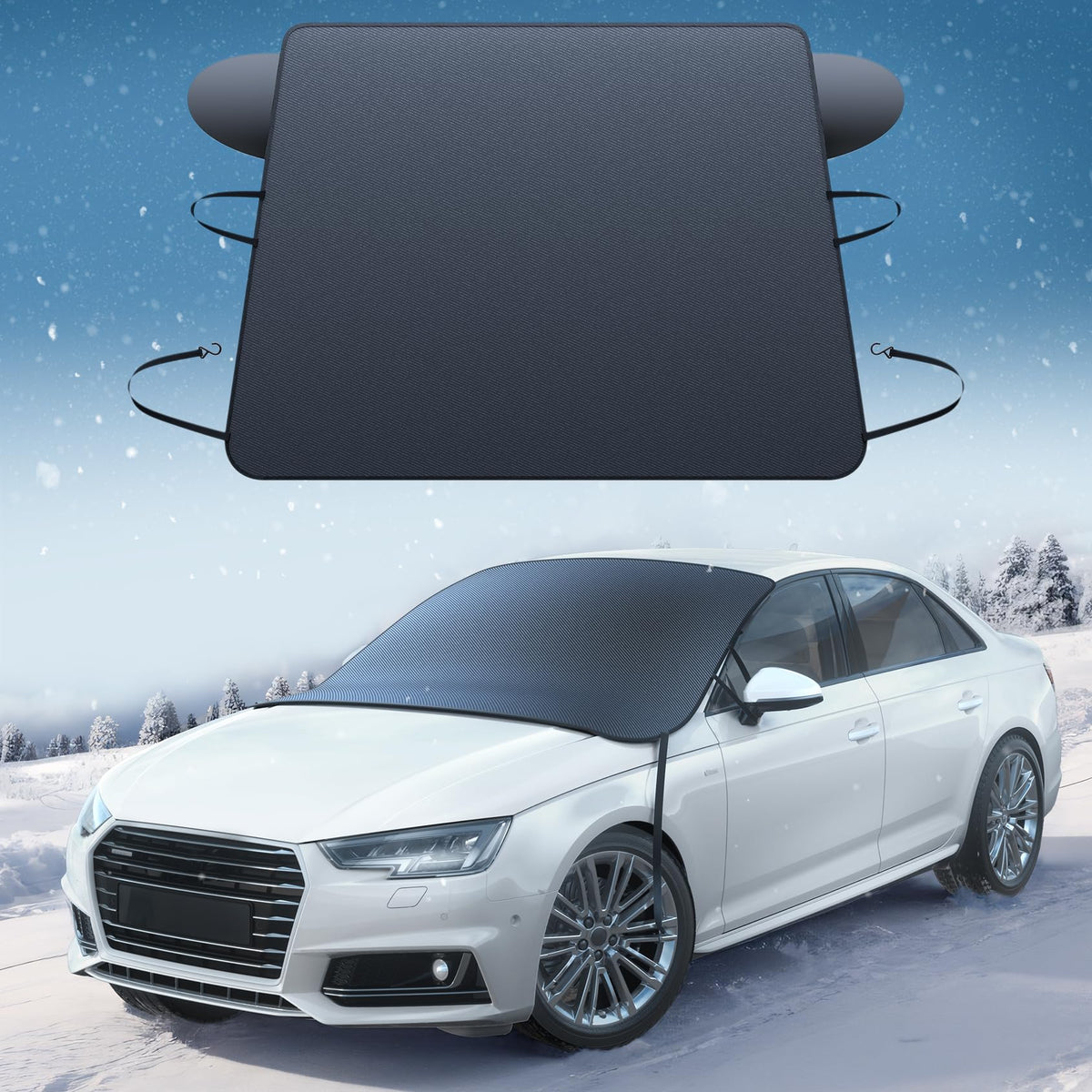 Lamicall front view showing full windshield cover protecting car quickly