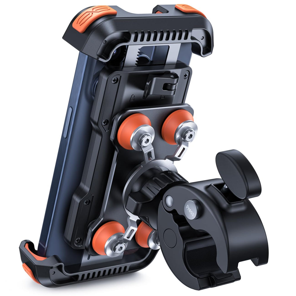 Lamicall front view on handlebar showing secure mount and easy access