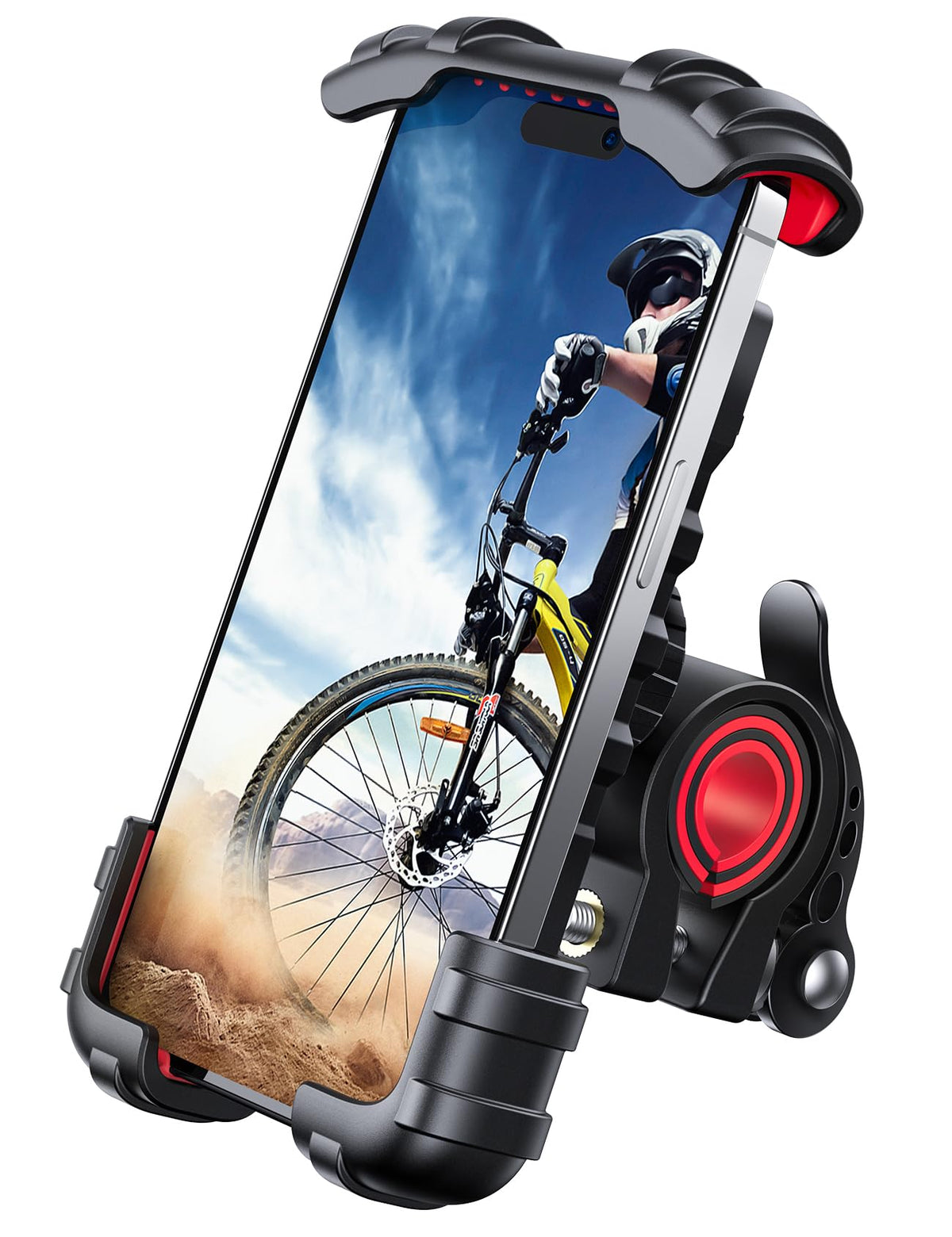 Lamicall front view mounted on handlebar showing secure grip and quick access