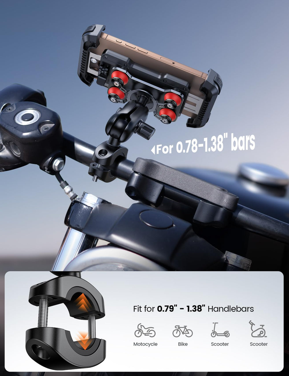 Lamicall handlebar clamp installation demonstrating secure fit and anti-theft screws for safety