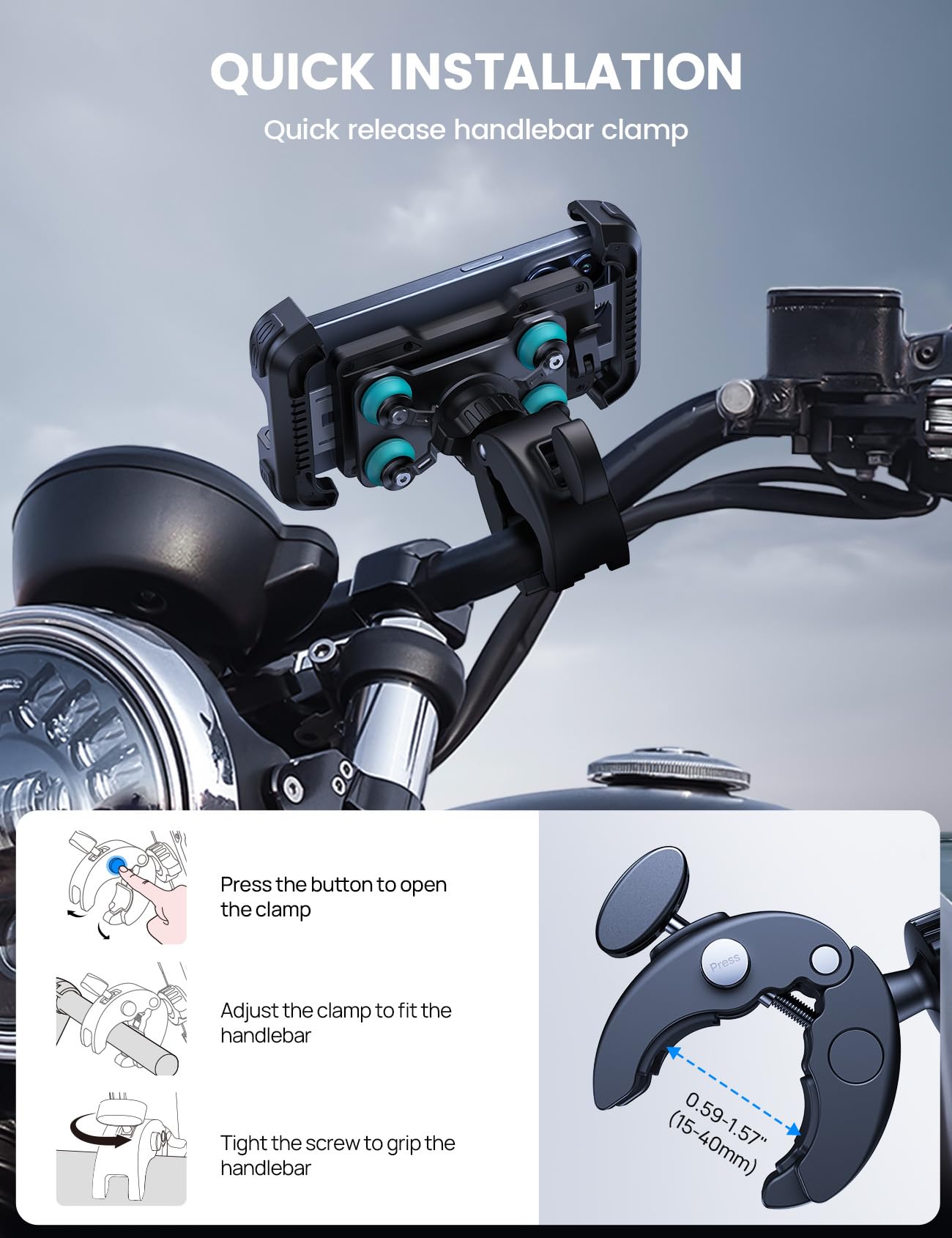 Lamicall in use on motorcycle displaying clear navigation readability